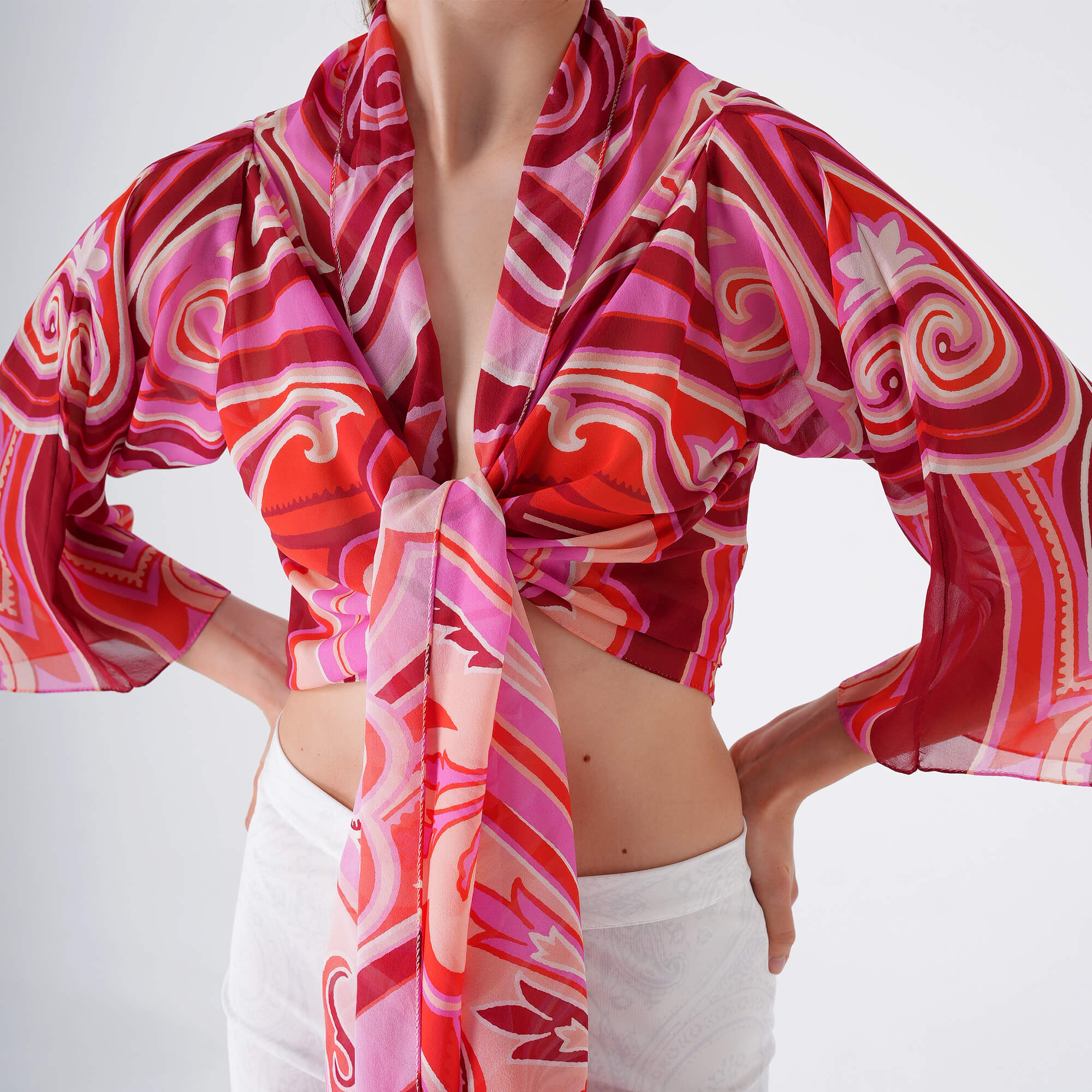 Etro - Pink&Red Silk Asymmetric Top Pareo